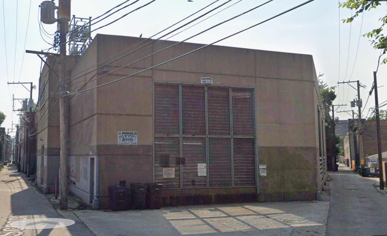 The current decommissioned substation infrastructure at the Diversey site, highlighting the heavy industrial structural footprint adjacent to neighborhood spaces.