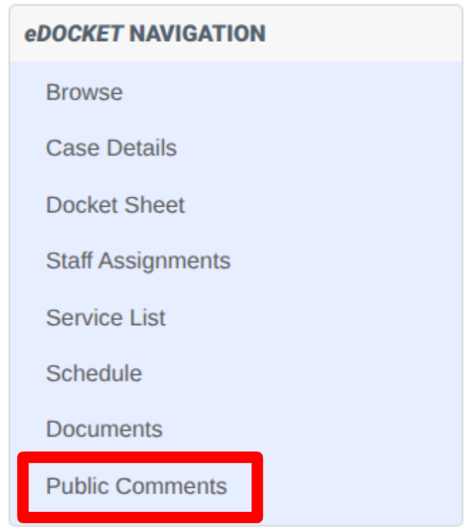 ICC eDocket Navigation Menu Guide